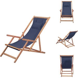 vidaXL Strandstoel - Verstelbaar - Houten frame - Weerbestendige zitting - Blauw - 60x112/119/127 cm - Incl - kussen - Tuinstoel