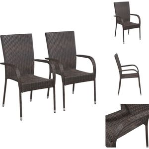 vidaXL Tuinstoelen stapelbaar - 2 stuks - Poly Rattan - Bruin Tuinstoelen - Poly Rattan Stoelen - Eetkamerstoelen - Buitenstoelen - Stapeleerbare Stoelen
