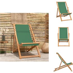 vidaXL Strandstoel - Teakhout - Groen - 56 x 105 x 96 cm - Verstelbare rugleuning - Tuinstoel