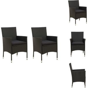 vidaXL Stoelenset - Tuinstoel - Zwarte poly rattan - Gepoedercoat stalen frame - 61 x 60 x 88 cm (B x D x H) - Inclusief 2 stoelen en zitkussens - Tuinstoel