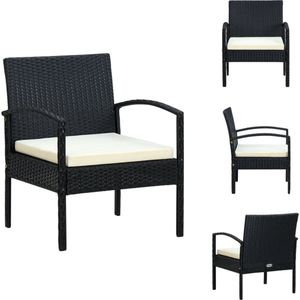 vidaXL Tuinstoel - zwart poly rattan - crèmewit kussen - 58x58x72 cm - gepoedercoat staal - Tuinstoel