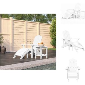 vidaXL Tuinstoel - Tuinstoelen - Adirondack Stoel - Tuinstoel Met Voetenbank - Tuinstoel Adirondack met voetenbank en tafel HDPE wit