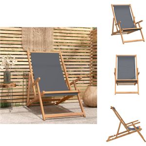 vidaXL Inklapbare Strandstoel - Grijs - 60 x 126 x 87.5 cm - Hoogwaardig Teakhout - Tuinstoel
