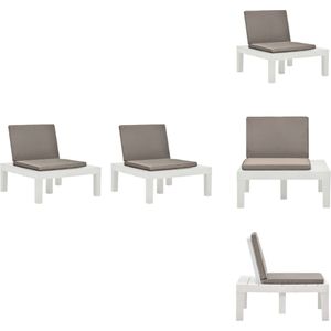 vidaXL Loungestoel Set - Kunststof - 78 x 78 x 70 cm - wit - bruin kussen - Tuinstoel