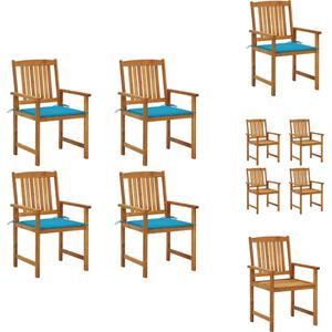 vidaXL Buitenstoelen - Gelatté hout - Massief acaciahout - Blauwe kussens - 61 x 57 x 92 cm - 4 stoelen - 4 zitkussens - Tuinstoel