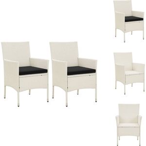 vidaXL Tuinstoelenset - poly rattan - wit - 61 x 60 x 88 cm - inclusief 2 stoelen en zitkussens - Tuinstoel