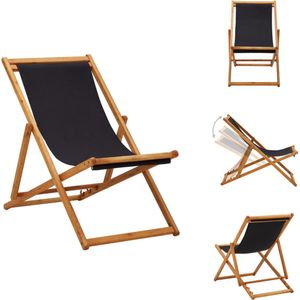 vidaXL Strandstoel - Strandstoelen - Houten Stoel - Houten Stoelen - Strandstoel inklapbaar eucalyptushout en stof zwart