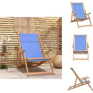 vidaXL Strandstoel Inklapbaar - Blauw - 60 x 126 x 87.5 cm - Teakhout - Comfortabel - Tuinstoel