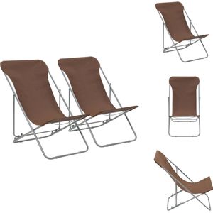 vidaXL Strandstoelenset - Bruin - Gepoedercoat staal - 75 x 57 x 99 cm - Verstelbaar in 3 posities - Inklapbaar - Levering bevat 2 stoelen - Tuinstoel