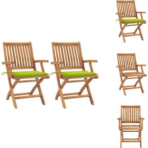 vidaXL Tuinstoel Set - Houten - Inklapbaar - Teakhout - Helder groen kussen - 56x58x88 cm - Tuinstoel