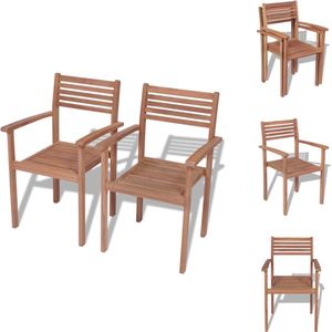 vidaXL Stapelbare Buitenstoelen - Teakhout - Set van 2 - 56x51x90 cm - Tuinstoel