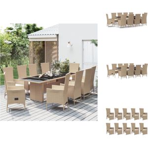 vidaXL Tuinmeubelset - PE-rattan - Beige - 240x90x75 cm - Verstelbare tuinstoelen - inclusief kussens - Tuinstoel