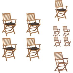 vidaXL Inklapbare Stoelen - Acaciahout - Taupe - 54x57x91 cm - Set van 4 stoelen met kussens - Tuinstoel