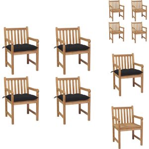 vidaXL Terrasstoelenset - Teakhout - 58 x 60 x 90 cm - Romantisch design - Inclusief kussens - Zwart kussen - Montage vereist - 4 stoelen - vidaXL - Tuinstoel
