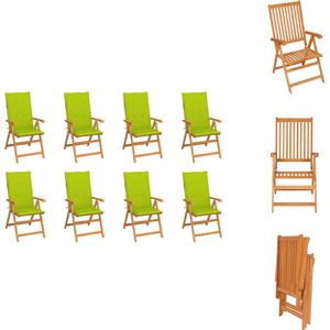 vidaXL Houten Stoelenset - Teakhout - Inklapbaar en Verstelbaar - 57 x 71.5 x 109 cm - Helder Groen Kussen - Tuinstoel