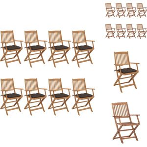 vidaXL Inklapbare Stoelen Massief Acaciahout - Set van 8 - 54 x 57 x 91 cm - Taupe Kussens - Tuinstoel