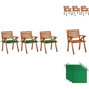 vidaXL Eetkamerstoelen Acacia - 59 x 59 x 87 cm - Groene kussens - Tuinstoel