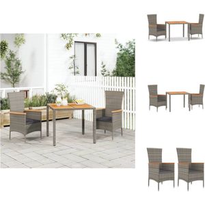 vidaXL Tuinset - Tuinsets - Tuin Set - Tuinmeubelset - 3-delige Tuinset met kussens poly rattan grijs