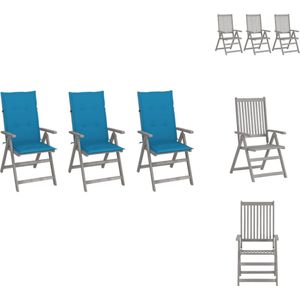 vidaXL verstelbare stoelenset acaciahout - greywash - 56 x 70 x 110 cm - blauw kussen - Tuinstoel