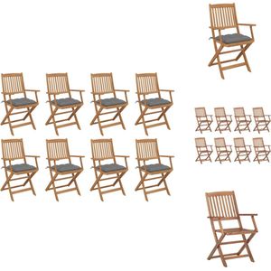 vidaXL Klapstoelen Acaciahout - Set van 8 - Grijs kussen - 54x57x91cm - Inklapbaar - Waterbestendige hoes - Tuinstoel