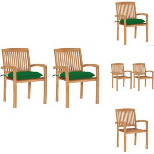 vidaXL Buitenstoelen - Teakhout - Vintage Uitstraling - Stapelbaar - Groen Kussen - Tuinstoel