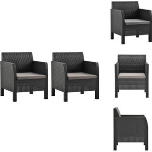vidaXL Tuinstoelenset PP Rattan-look - 63x65x76 cm - Antraciet - Incl - 2x stoel en 2x zitkussen - Montage vereist - vidaXL - Tuinstoel