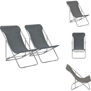vidaXL Strandstoelen - Grijs - 75 x 57 x 99 cm - Inklapbaar - 2 stuks - Tuinstoel