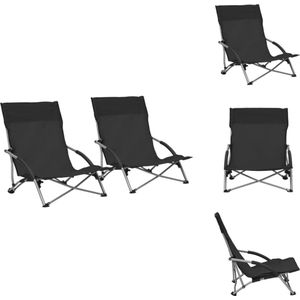 vidaXL Strandstoelen - Inklapbaar - Oxford Stof en Staal - 55.5 x 65.5 x 66 cm - Zwart - Set van 2 - Tuinstoel