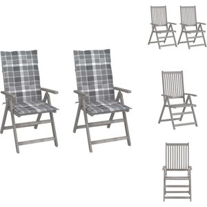 vidaXL Acacia Armstoelenset - Outdoor Furniture 56x70x110cm - Verstelbaar - met kussen - Tuinstoel