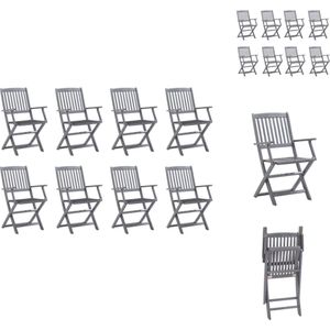 vidaXL Houten Klapstoelen - Set van 8 - Massief acaciahout - Greywash - 54x57x91 cm - Inklapbaar - Tuinstoel