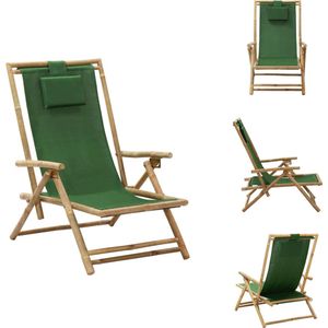 vidaXL Leunstoel Inklapbaar - Bamboe - Groene stof - 64 x 89 x (71 - 94) cm - Verstelbaar - Tuinstoel