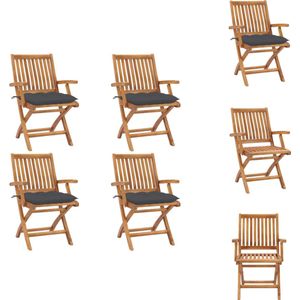 vidaXL Tuinstoelenset - Teakhout - Inklapbaar - 4 stoelen + kussens - Tuinstoel