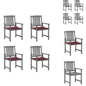 vidaXL Buitenstoelen - Gelat hout - Acaciahout - Grijs - Wijnrood kussens - 61x57x92cm - Tuinstoel