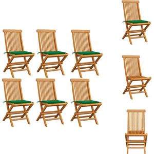 vidaXL Houten Tuinstoelen - Inklapbaar - Groen Kussen - 47x60x89 cm - Tuinstoel