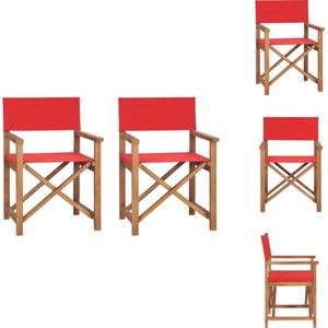 vidaXL Regisseursstoelen - Massief teakhout - Inklapbaar - Rood - 57.5 x 54.5 x 85 cm - Levering bevat 2 stoelen - Tuinstoel