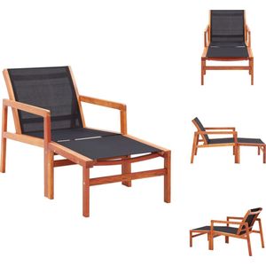 vidaXL Loungestoel vidaXL - Loungestoel met voetensteun - Zwart - 60 x 83.5 x 77.5 cm - Eucalyptushout en textileen - Tuinstoel