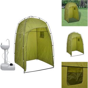 vidaXL Draagbare kampeerwasbak met tent - Grijs - HDPE - 50.5 x 33 x 103 cm - 17L schoonwatertank - 3L zeepdispenser - Luchtbed (camping)