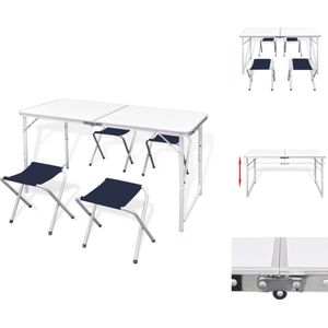 vidaXL Inklapbare Campingtafel set - Tafel en 4 Stoelen - Verstelbare Hoogte - Groot Draagvermogen - Duurzaam Aluminium Frame - Oxford Stof - 120x60x70/62/55cm - Campingstoelaccessoire