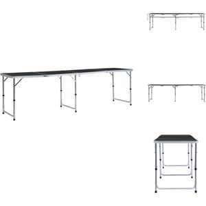 vidaXL inklapbare campingtafel - grijs - 240 x 60 x 55/62/70 cm - aluminium en MDF - draagvermogen 30-50 kg - Campingstoelaccessoire