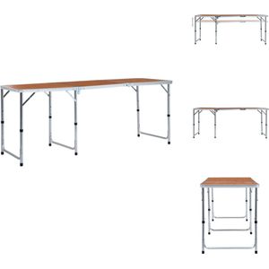 vidaXL inklapbare campingtafel - aluminium en MDF - 180 x 60 cm - draagvermogen 30-50 kg - Campingstoelaccessoire