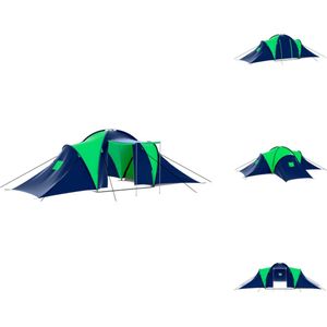 vidaXL Tent Familie XL - 590 x 400 x 185 cm - 9-persoons - Blauw/Groen - Ademend materiaal - Tent