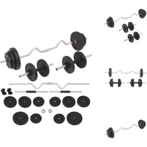 vidaXL Halterset - 30 kg - Cementen schijven - Zwart - Inclusief halterstang en dumbbell halters - Halterset