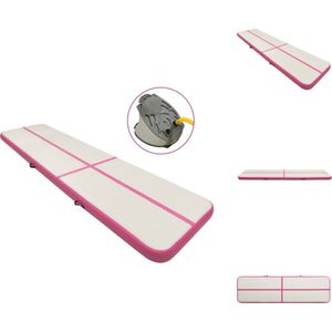 vidaXL Opblaasbare sportmat - 800 x 100 x 20 cm - hoge-dichtheid PVC - roze/grijs - Yogamat