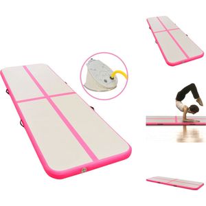 vidaXL Opblaasbare sportmat - Grote en professionele mat - Grijs en roze - 700 x 100 x 10 cm - Hoge-dichtheid PVC - Inclusief pomp - Yogamat