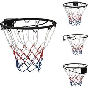 vidaXL Basketbalring Stalen - Wandmontage - Duurzaam - Stabiel - Geschikt voor binnen en buiten - 45 cm - Zwart/Wit/Rood/Blauw - Incl - Montagematerialen - Basketbalring