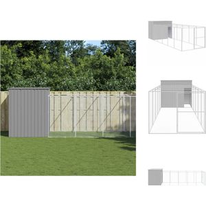 vidaXL Hondenhok met Verlengde Ren - 214 x 661 x 181 cm - Lichtgrijs Gegalvaniseerd Staal - Hok