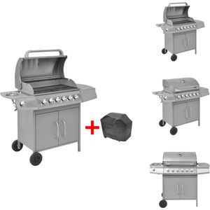vidaXL Gasbarbecue BBQ - 133 x 58 x 108 cm - 6 kookzones - Zijtafel en verwijderbare vetopvanger - Barbecue
