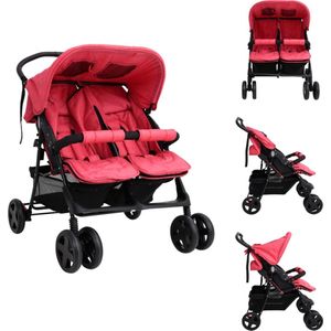 vidaXL Tweeling Kinderwagen - Tweeling Kinderwagens - Kinderwagen - Kinderwagens - Tweelingkinderwagen staal rood