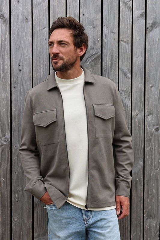 Kultivate - Casual Shirt - Bruin - Luxury Zip - Lange Mouwen