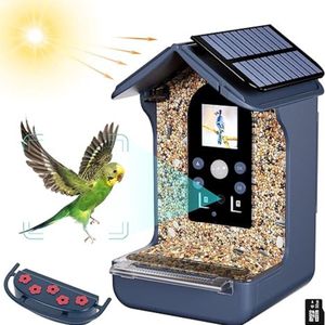 Vogelvoederhuisje - Blauw - Duurzaam - Vogelhuisje - Vogelvoederhuisje met camera - Met E-Book - Voederhuis met camera - Zonnepaneel